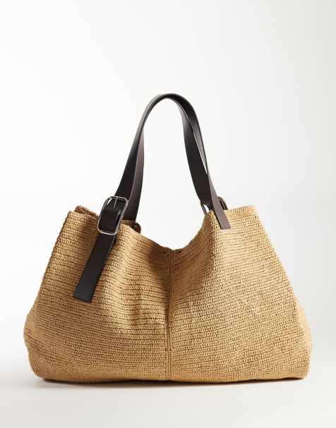 Mango toteväska i vävd modell med spännedetalj i beige - view 1