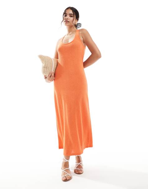 Mango towelling cami maxi dress in orange - view 1