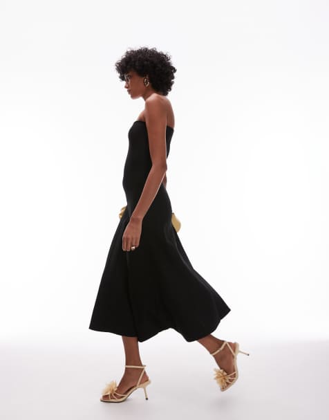 Mango – Trägerloses Midikleid aus Strick in Schwarz mit weitem Rock - view 1