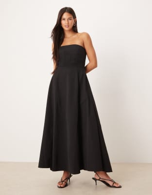 Mango - Trägerloses, strukturiertes Midikleid in Schwarz