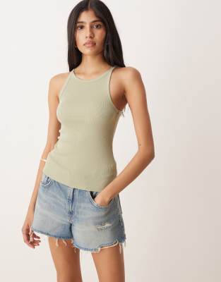 Mango - Trägertop in Khaki mit Ringerrücken-Grün