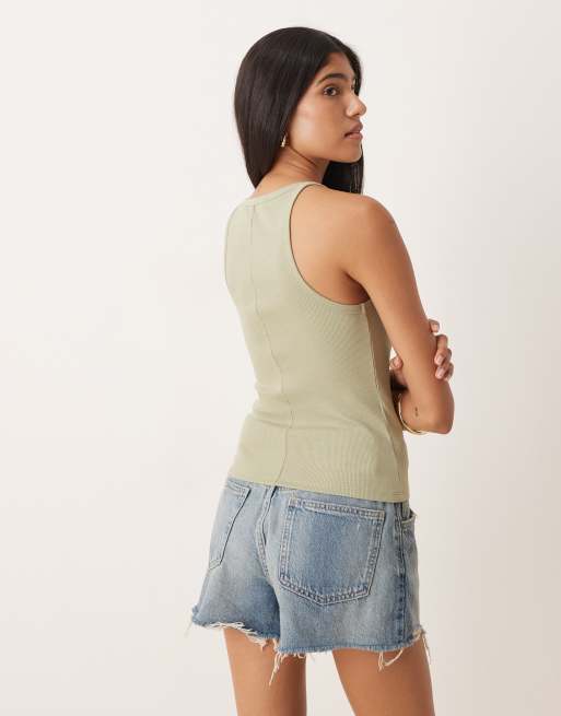 Mango – Trägertop in Khaki mit Ringerrücken, 4 von 4