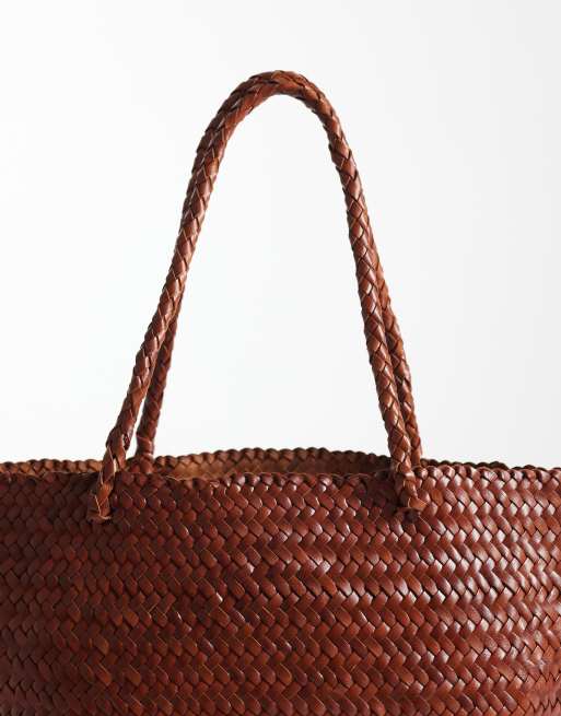 Mango – Tragetasche aus 100% Leder in Flechtoptik in kräftigem Rot, 3 von 4
