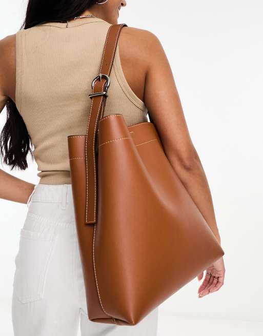 Mango Tragetasche in Hellbraun mit Schnallendetail ASOS