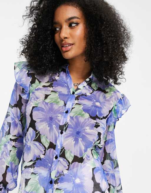 Mango – Transparente Bluse mit markantem Blumenmuster und Knopfleiste, 3 von 4