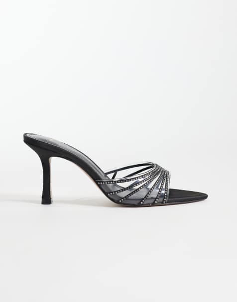 Mango – Transparente Mules in Schwarz mit Verzierung und Absatz - view 1