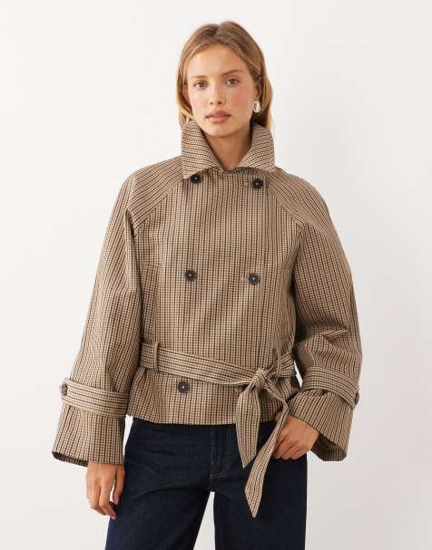Mango trench-coat à nouer à la taille à carreaux beige - view 1