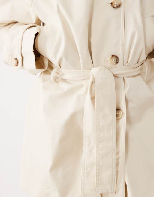 Mango - Trench-coat en coton majoritaire à col cheminée - Crème, 3 de 4