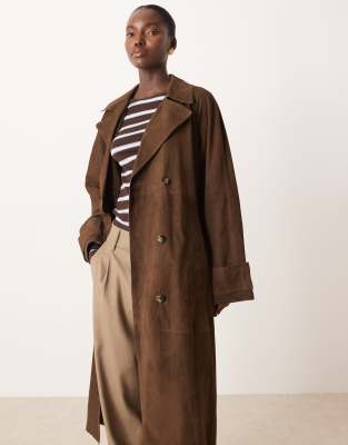 Mango - Trench-coat en cuir - Marron-Brown