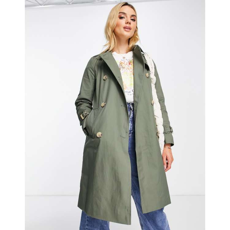 Winderig Gelach Hangen Mango trench coat in dark green | ASOS