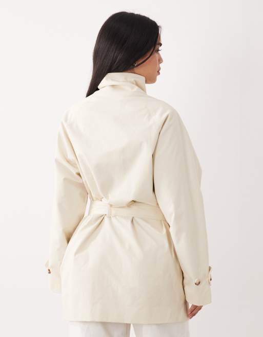 Mango - Trench in misto cotone color crema con collo a imbuto, 4 di 4