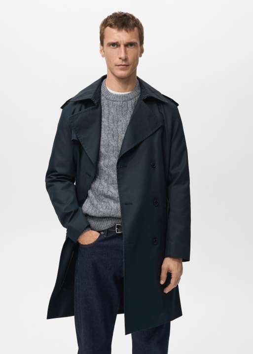 Mango – Trenchcoat aus Baumwollmix in Marineblau mit Gürtel, 2 von 5