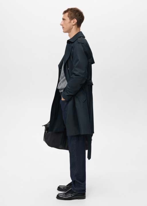 Mango – Trenchcoat aus Baumwollmix in Marineblau mit Gürtel, 4 von 5