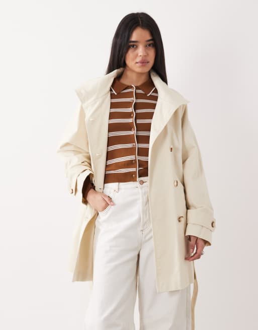 Mango – Trenchcoat in Cremeweiß mit hohem Baumwollanteil und Stehkragen, 2 von 4