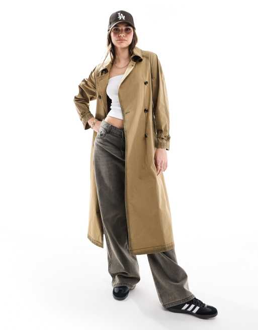 Mango - Trenchcoat in donkerbruin met wassing