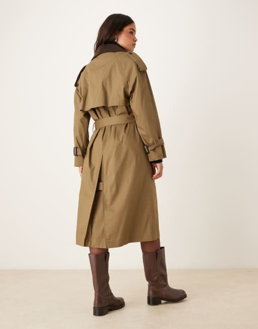 Mango - Trenchcoat van 100% katoen met contrasterende kraag in lichtbruin, 3 van 4
