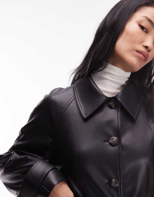 Mango - Trenchcoat van imitatieleer met riem in zwart, 3 van 4