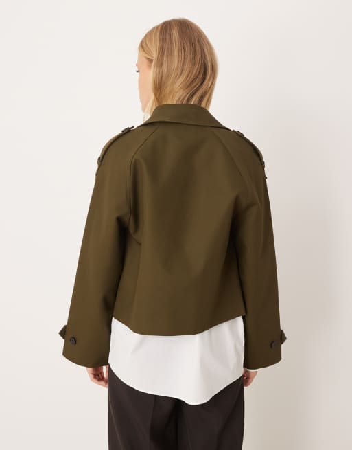 Mango – Trencz o krótkim fasonie z bawełny w kolorze khaki, 3 z 4