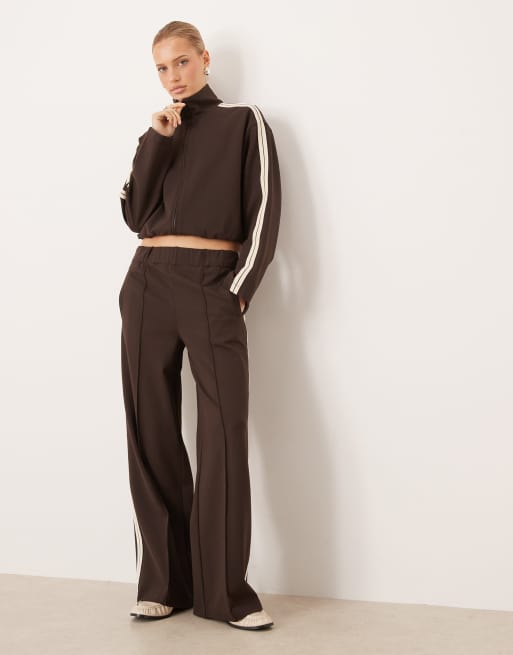 Mango - Tri - Coordinato sportivo color cioccolato con giacca con zip e pantaloni con riga laterale