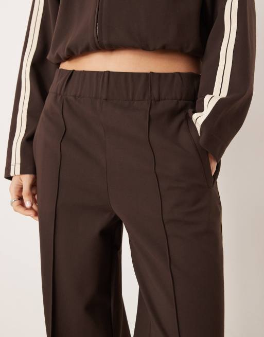Mango Tri straight pants with side stripe in chocolate - part of a set, 3 of 5