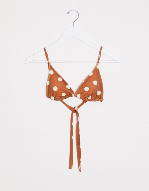 Mango triangle polka dot bikini top in rust