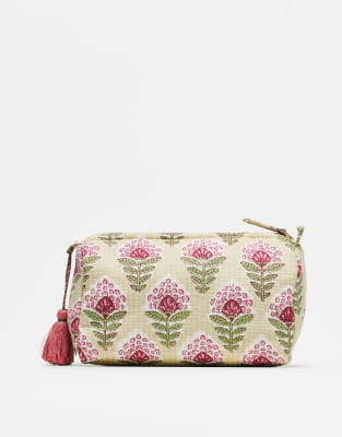 Mango - Trousse de maquillage matelassée à imprimé végétal - Vert clair - view 1