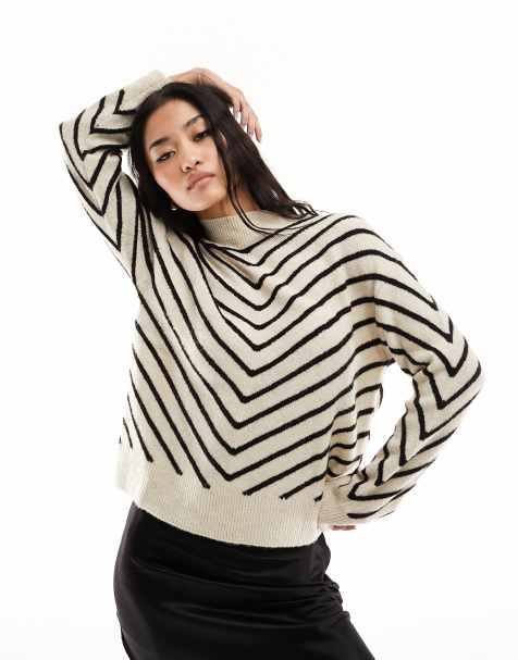 Mango - Trui met chevron-strepen in wit - view 1