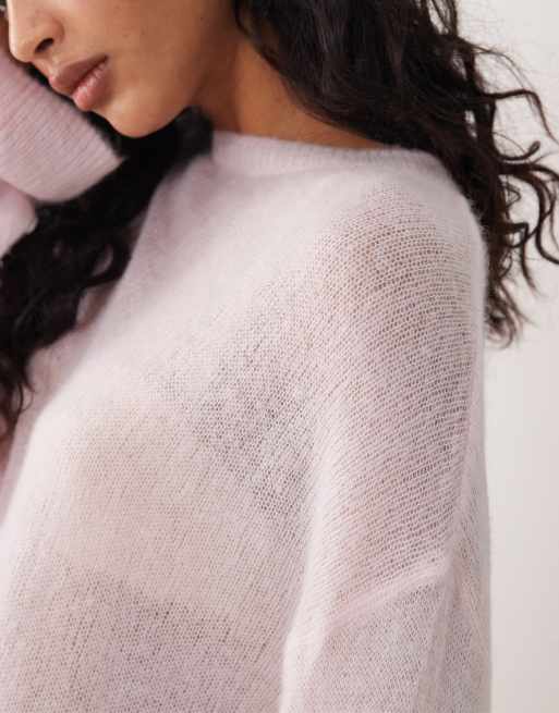 Mango - Trui van alpaca-wolmix met ronde hals en klokmouwen in lichtroze, 4 van 4