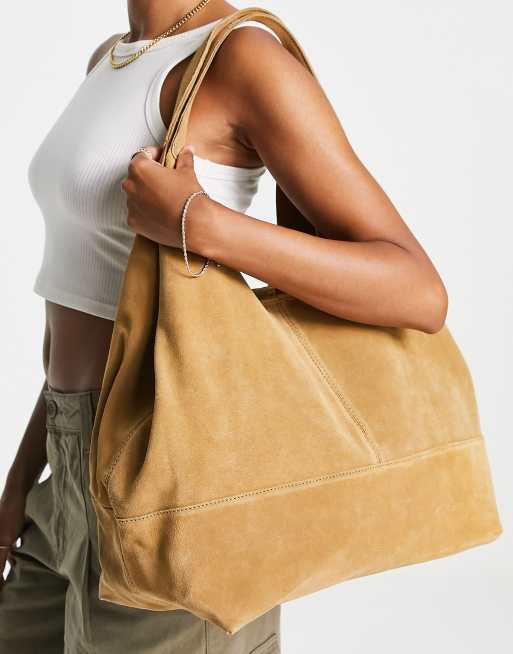 Mango tula large leather tote bag in brown ASOS