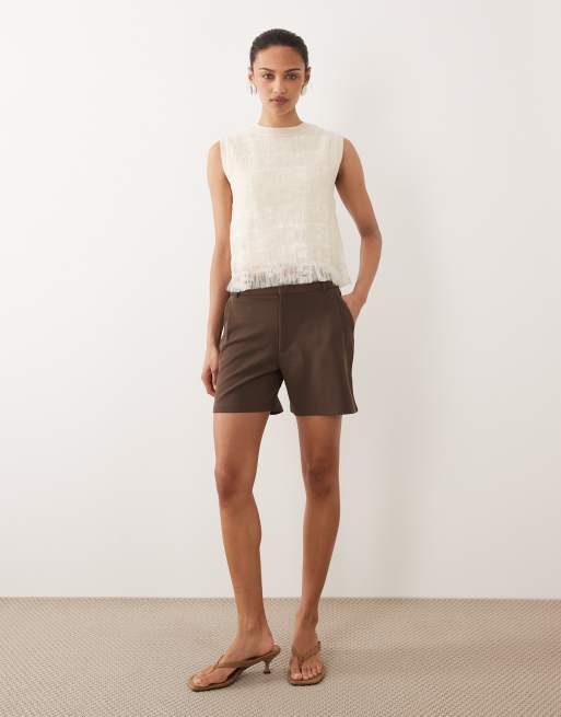 Mango tulle textured ruched sleeveless top in cream, 2 of 4