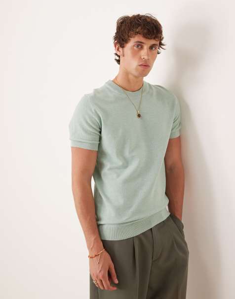 Mango - Turkis T-shirt i fintstrikket bomuldsblanding - view 1