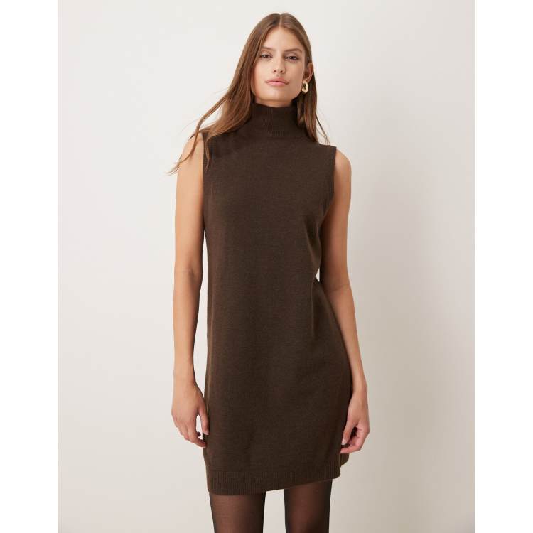 mango turtle neck knit dress sleeveless mini in brown class::Special Occasion