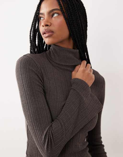 Mango turtleneck knit top with flare sleeves in gray | ASOS