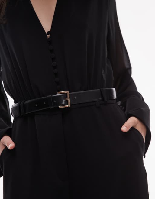 Mango Tuta jumpsuit a maniche lunghe nera con cintura ASOS