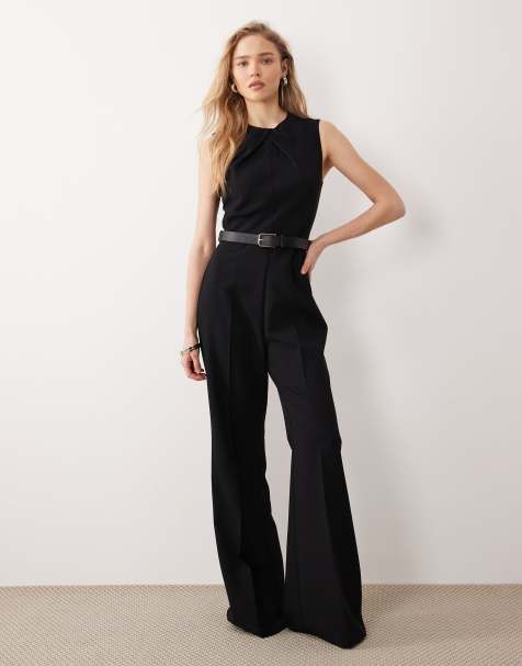 Mango - Tuta jumpsuit accollata senza maniche nera con cintura appariscente - view 1
