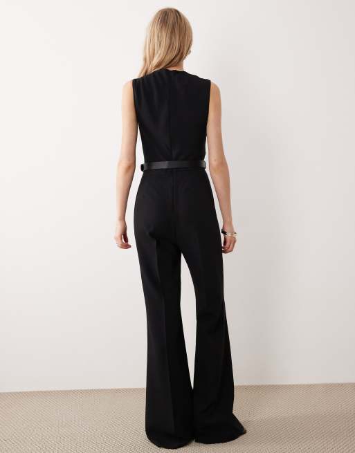 Mango - Tuta jumpsuit accollata senza maniche nera con cintura appariscente, 4 di 4