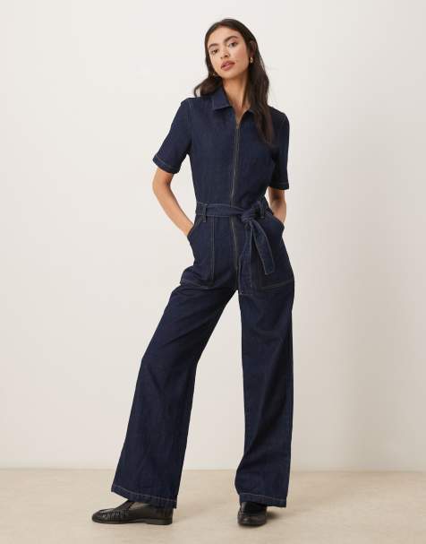 Mango - Tuta jumpsuit in denim 100% cotone in denim blu scuro con cintura - view 1