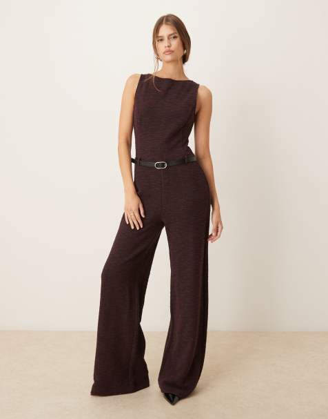 Mango - Tuta jumpsuit in misto cotone rosso scuro con cintura - view 1