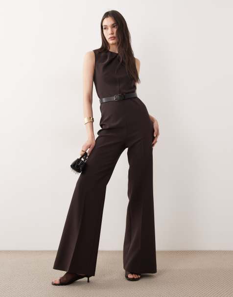 Mango - Tuta jumpsuit marrone senza maniche con cintura - view 1