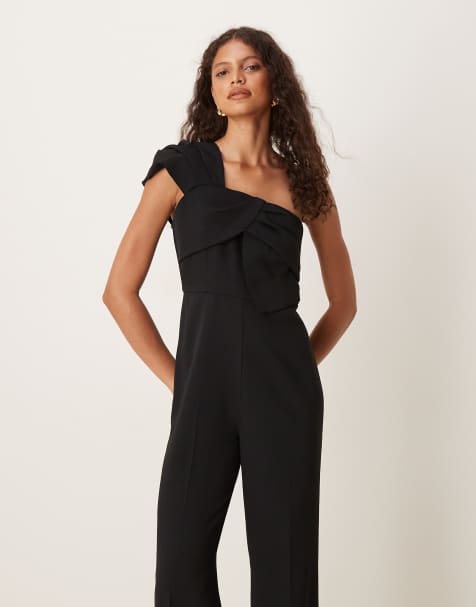 Mango - Tuta jumpsuit monospalla nera con fiocco - view 1