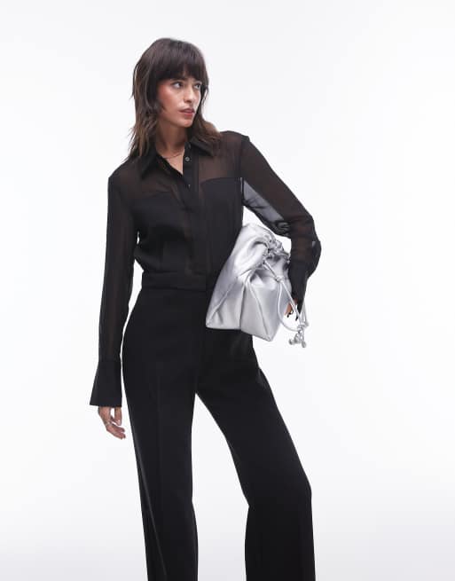 Mango Tuta jumpsuit nera con camicia intessuta ASOS