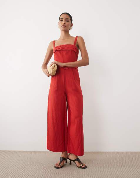 Mango - Tuta jumpsuit rossa con cintura - view 1