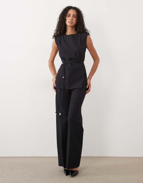 Mango tuta jumpsuit senza maniche con cintura nera - view 1