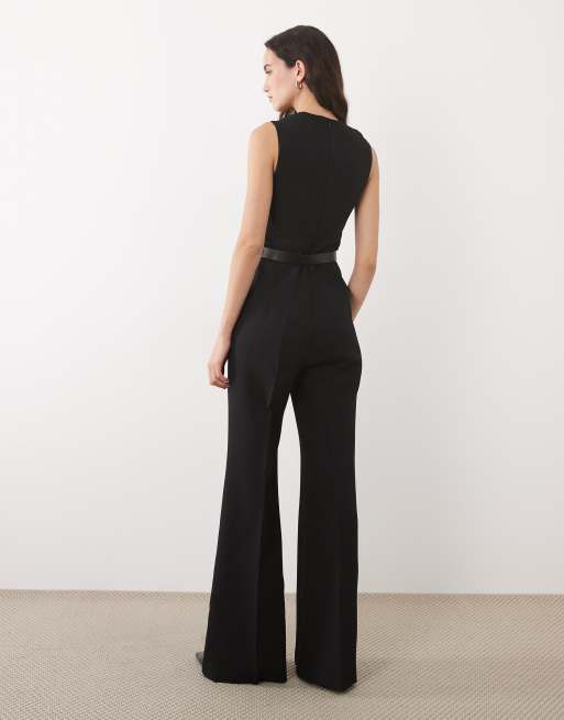 Mango - Tuta jumpsuit senza maniche nera con cintura, 3 di 4