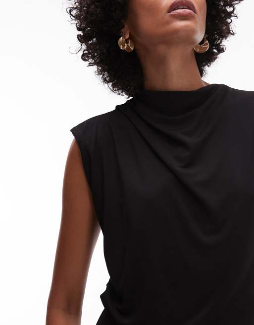 Mango Tuta jumpsuit senza maniche nera con scollo drappeggiato