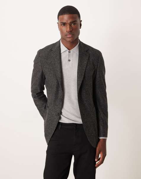 Mango – Tweed-Blazer aus Wollmischung in Anthrazit - view 1