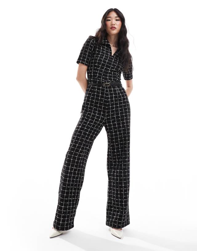 Mango - tweed check jumpsuit in black