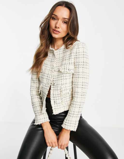 Slim-fit tweed jacket white - Women