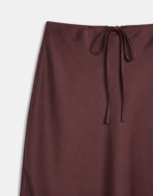Mango tweelaagse midi-rok co-ord in bruin en lichtblauw, 9 van 10