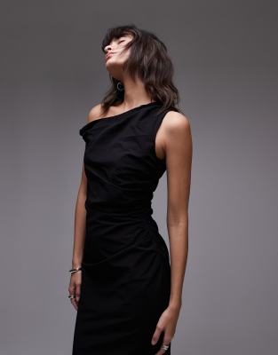 twist bardot midi dress in black